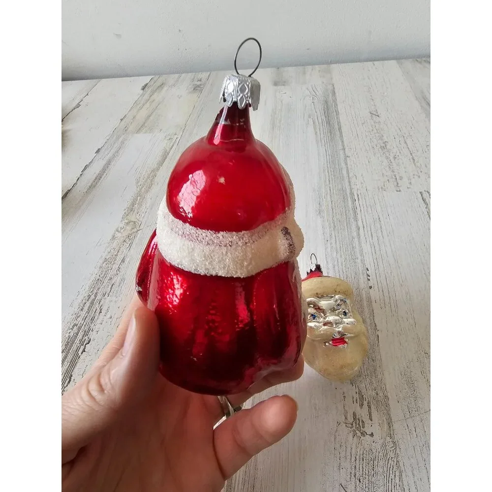 Vintage Santa flocked glass ornament‎ Germany mercury Xmas tree large